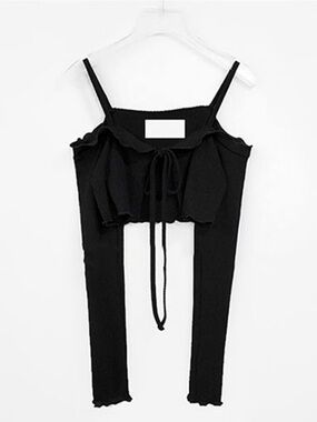Black Ruffled Tie-Front Crop Tank Top